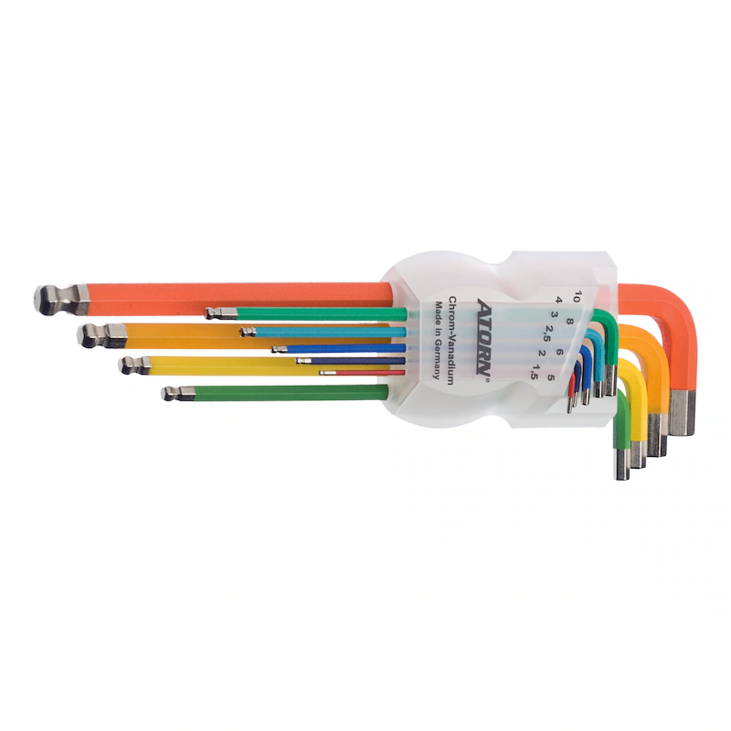 ATORN - Set 9 chei imbus, colorate, 1,5-10 mm, cap sferic
